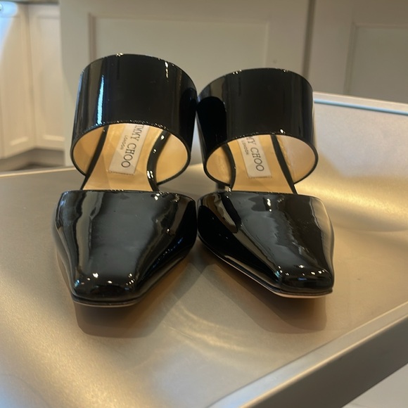 NIB JIMMY CHOO HAWKE 65 BLACK PATENT LEATHER MULES. 39.5/8 - Picture 3 of 9